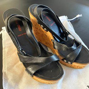 Shoes | Miu Miu Shoes Platform Wedge Sandals 37 Black Made